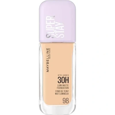 Image of Maybelline New York Super Stay up to 30H Lumi Matte Foundation, Medium Full Coverage, Vegan Formula*, Amino Acids, Niacinamide, Vitamin E Shade 98