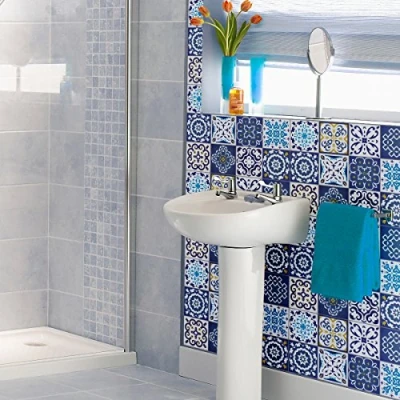 Image of Ambiance Sticker Self Adhesive Decorative Wall Decal Cement Tile for Bathroom and Kitchen Janeiro Pack of 9 Stickers 15 x15 cm