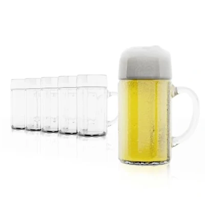 Image of Ecken Beer Steins 35oz / 1ltr Pack of 6 German Steins, Glass Large Mugs