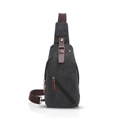 Image of FANDARE Sling Bag with Earphones Hole Student Outdoor Sport Portable Multifunction Crossbody Man/Woman Wear Resistant Canvas Black