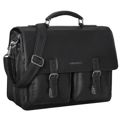 Image of STILORD Clarence Men&#039;s Vintage Style Leather Business Bag Large Shoulder for 15.6 inch and Laptop A4 Size with Clip On Wheels, Black, L, Briefcase