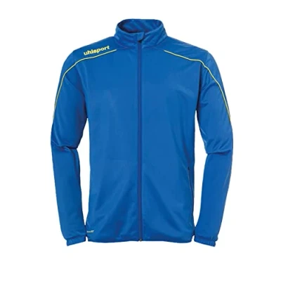 Image of Uhlsport Football Stream 22 Classic Jacket Kids, Azure Blue/Lime Yellow, Smartbreathe Pique Brushed Outdoor Sports, Size 24/26