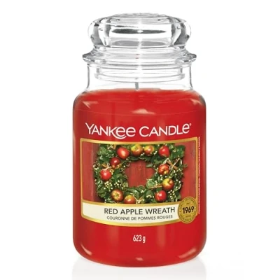 Image of Yankee Candle Scented Candle, Red Apple Wreath Large Jar Long Burning Candles: up to 150 Hours, Perfect Christmas Gifts for Women
