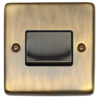 Image of G&amp;H Brassware CAB369 Antique Brass Fan Isolator Switch Metal Rocker and Black Inserts