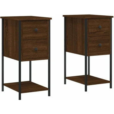 Image of vidaXL Bedside Cabinets 2 pcs Brown Oak 32x42x70 cm Engineered Wood