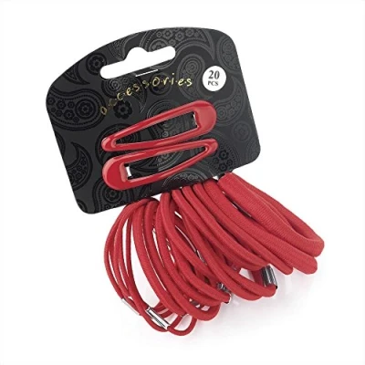 Image of Hair Accesories Set Girls Elastics 20Pc Bendies Bobbles Clips Slides Ponios Red