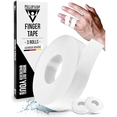 Image of PULLUP &amp; DIP Finger Tape with Extra Strong Adhesive, 3 Rolls (Total 98 ft.) Climbing Tape, Skin Friendly Sports Hand for Weight Training, Bouldering, Basketball, Handball (White)
