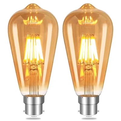 Image of YOUDIAN Vintage Edison Light Bulbs,B22 Bayonet Cap LED Filament Bulbs,6W 2700K ST64 Bulbs,Amber Retro Style Energy Saving Decorative Bulbs,600LM,220V,2 Packs