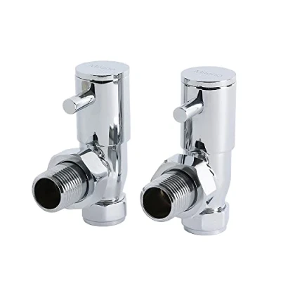Image of Milano Modern Pair of Minimalist Chrome Angled Heated Towel Rail Radiator Valves