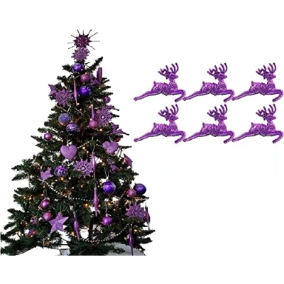 Image of UKDeals direct® LILAC Collection CHRISTMAS DROPLET BAUBLES TREE DECORATIONS GLITTER MATT ICICLES (Pack of 6 Reindeer)