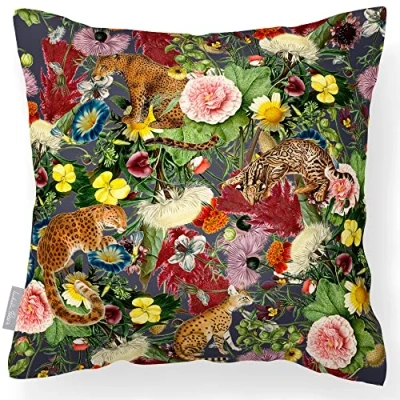 Image of Izabela Peters Outdoor Cushions Waterproof, 43 cm, Filled Cushion, Junglescape Graphite, Garden Furniture Cushions, Seat Chair