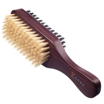 Image of Kobe Professional Kane Double Sided Beard Brush / Hairbrush 100% Boar Bristle Hair Dark Wood Body Works Well With Oils For Men &amp; Women