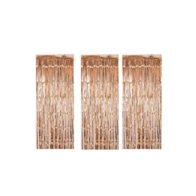 Image of 3 x Big/Large 3ft 8ft Rose Gold Fringe Foil Curtains