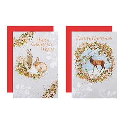 Image of Hallmark Charity Christmas Cards Pack of 12 in 2 Illustrated Winter Animal Designs