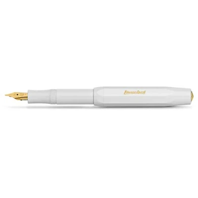 Image of Kaweco CLASSIC Sport Fountain Pen White with 23 Carat Gold Plated Steel Nib and Iridium Tip for Ink Cartridges I 13 cm Nib: BB (Extra Broad)