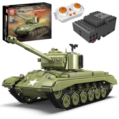 Image of Mould King 20035 MOC M26 Tank Building Blocks Kit, Technik Remote Controlled Transporter with Battery and Sound, Green Hunting Clamping Kit for Kids/Adults (1054+ PCS)
