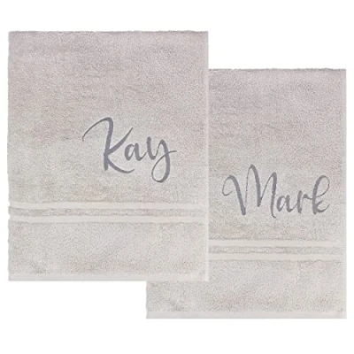Image of TeddyT&#039;s Personalised His &amp; Hers Silver Grey Bath Towels Gift Set, 120cm x 70cm (Approx)