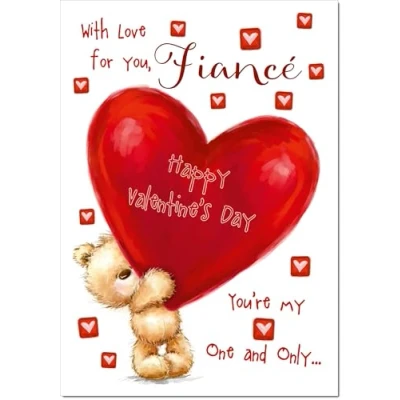 Image of doodlecards Fiance Valentine&#039;s Day Card Teddy and Giant Love Heart Large A4 Size with Plain Envelope