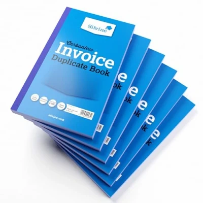 Image of Silvine Carbonless Duplicate Invoice Book Numbered 1 100 with index sheet (211.5 x 125.5mm) [Pack of 6]