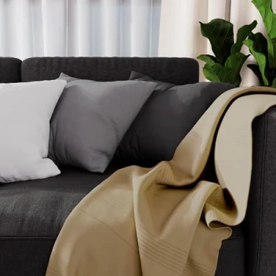 Image of Soleil d&#039;ocre Sofa Throw, Polycotton, Ivory, 140 x 200 cm