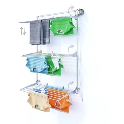Image of foxydry Tower Wall Mounted Clothes Drying Rack Vertical Retractable for Indoor and Outdoor Use 108 x 52 137 cm (108 cm, Right Grey)