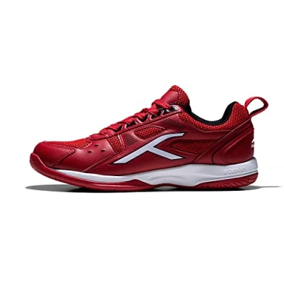 Image of Hundred Raze Non Marking Professional Badminton Shoes for Men Material: Faux Leather Suitable Indoor Tennis Red White