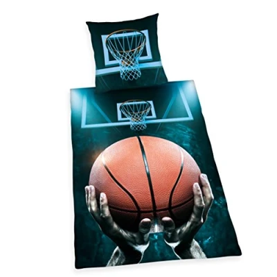 Image of Herding YOUNG COLLECTION Bedding Set, Reversible Motif Basketball, Duvet Cover 140 x 200 cm, Pillow Case 70 90 Cotton/Renforcé