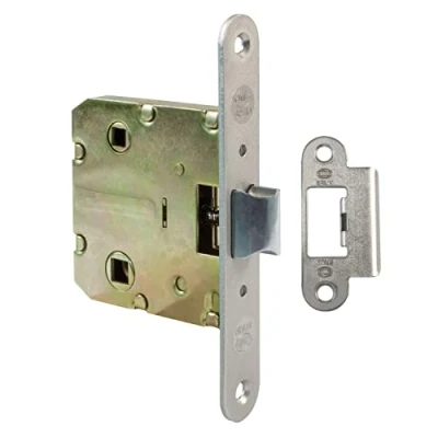 Image of Amig Unified Latch Model 2000 For Wooden Passage Doors to Bathrooms, Kitchens or Rooms Recessed Brass Plated Steel Closure Size 50 mm Round Edge Front Screws included Chromed finish