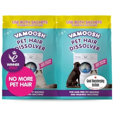 Image of Vamoosh Pet Hair Dissolver Remover for Washing Machines, 2x100g, Removes Odour Dissolves Dog, Cat, Animal Fur, Cleans Bedding in Machine, Easy to Use, Up 2 Washes