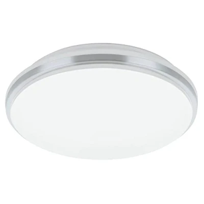 Image of EGLO LED ceiling light panel Pinetto, flush mount lamp, round wall lamp made of chrome coloured and white plastic, metal, kitchen bathroom lighting, neutral white, IP44, Ø 14 in