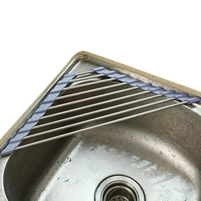Image of CHAODI Dish Drying Rack Anti Rust Corner Rack,Foldable Sponge Holder Drainer, Multi Function Roll Up for Sink Kitchen