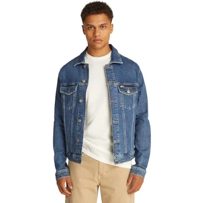 Image of Tommy Jeans Men’s Ryan Trucker Regular Fit Denim Jacket, Blue (Denim Medium), XL