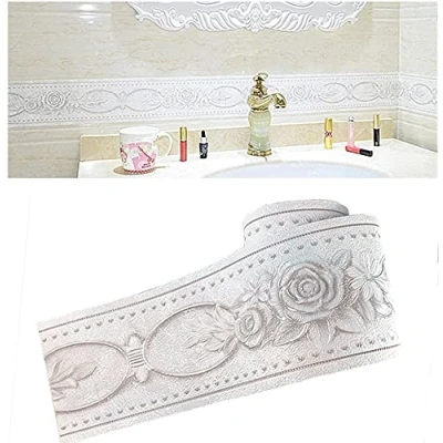 Image of No brand Elegant Wallpaper Ribbon with White Pink Floral Pattern Waterproof 3D Wall Sticker 10cm x 5m