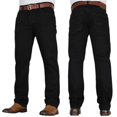 Image of Crosshatch Mens &#039;Tarrow&#039; Straight Leg Stretch Denim Jean with Designer Belt by JeanBase Black 30W X 32L