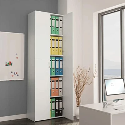 Image of NITCA Office Cabinet,Tall Lockable, Storage,Filing Cabinet Free Standing 2 Doors, Bookcase Cabinet, for Home &amp; Office,60x32x190 cm Engineered Wood, white