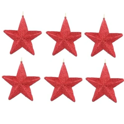 Image of Gisela Graham Red Glitter Acrylic 3d Star Christmas Decorations, Set of 6