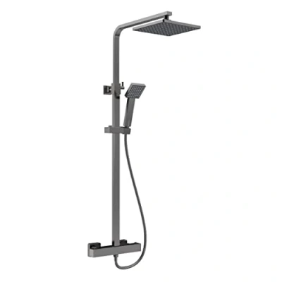 Image of nuie JTY786 Windon Modern Bathroom Wall Mount Square Thermostatic Bar Valve &amp; Shower Kit, 1200mm, Brushed Pewter