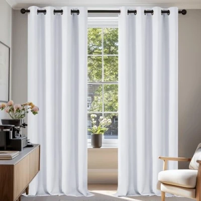Image of Deconovo Window Treatment Curtains Thermal Insulated Decorative Soft Energy Saving Room Darkening Eyelet for Kid 55 x 114 Inch Silver Grey Set of 2