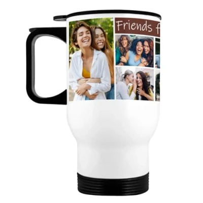 Image of EKAM Personalised Travel Mug for Friends, 14oz Stainless Steel Insulated Tea/Coffee Best Friend Custom with Add Up to 6 Photos Message Birthday Gifts