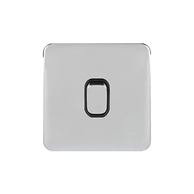 Image of Schneider Electric Lisse Screwless Deco Single Light Switch, Double Pole, 20AX, GGBL2010BPCS, Polished Chrome with Black Insert