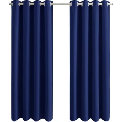 Image of Aspire Homeware Blackout Curtains for Bedroom Navy Eyelet &amp; Drapes 66x90 inch Drop Window Treatments Super Soft Pair of Thermal Black Out Curtain Living Room + 2 Tiebacks
