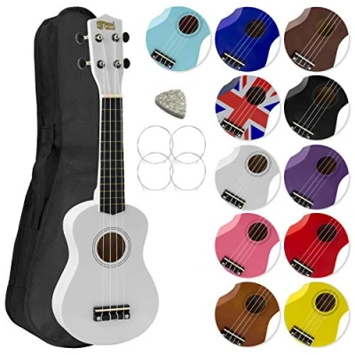 Image of Mad About SU8 Soprano Ukulele With FREE Gig Bag, Pick, and Spare Strings Great for Schools Beginners, Now Carbon Black Improved Tuning White