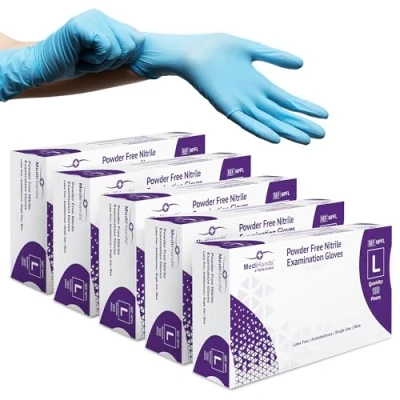 Image of MediHands Nitrile Gloves Large, Blue Heavy Duty Disposable Gloves, Powder Free, Latex and Protein Medical, Food, Multi Use, Pack of 500