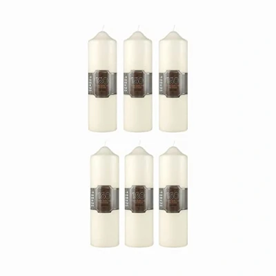 Image of Pillar Candles Pack of 6 Long Burning Large Candle 7cm x 24cm with 150 Hours Burn Time Dripless, Smokeless, Unscented Church Ideal for Weddings, Spa and Parties