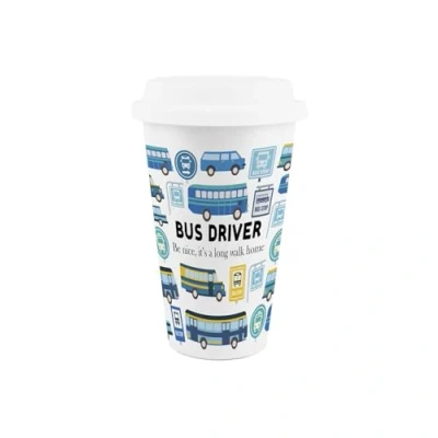 Image of Purely Home Bus Driver Ceramic Travel Mug Novelty Public Transport &amp; Driving Themed Gifts Reusable Silicone Lid Double Walled Insulated Hot/Cold Drinks Cup