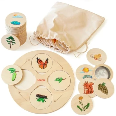Image of Ulanik Life Cycle Board Games for 3 Year Olds, Wooden Kids 4, 5, 6, 7, 8 Years Old, Toddler Games, Educational Preschool Toys — 52 pcs