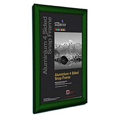 Image of Stewart Superior A2 Aluminium 4 Sided 25mm Front Loading Picture/Poster Snap Frame Green