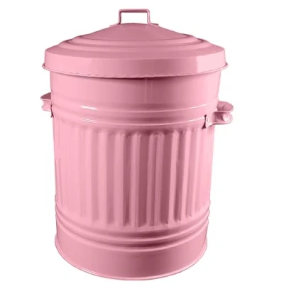 Image of KetoPlastics Baby Pink Metal Bin with Dustbin Lid Strong Steel 30L Ideal for the Home, Kitchen Rubbish, Waste, Outdoor/Indoor Bin, Animal Feed, Pet Food