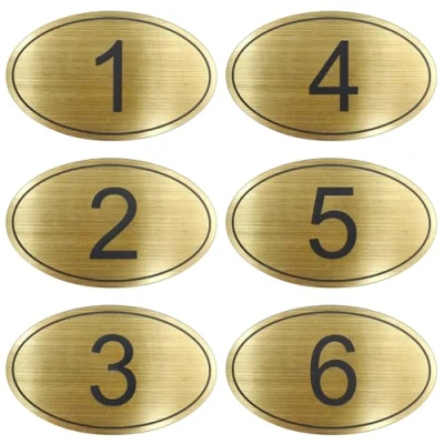 Image of NanTun ABS Engraved 9cm x 5.5cm Oval Table Numbers Pubs Restaurants Clubs Golden 1 to 20