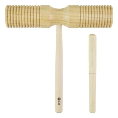 Image of A Star Two Tone Wood Block Guiro Scraper with Wooden Beater, Percussion Rhythm